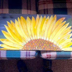 24 by 12 inch Slate piece with a acrylic sunflower painted on
